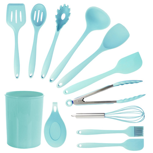 MegaChef Light Teal Silicone Cooking Utensils, Set of 12 D970-MGSP-814