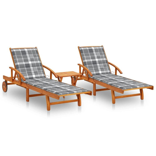  Sun Loungers 2 pcs with Table and Cushions Solid Wood Acacia A949-3077359
