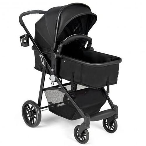 2-in-1 Foldable Pushchair Newborn Infant Baby Stroller-Black - Color: Black D681-BB5636BK