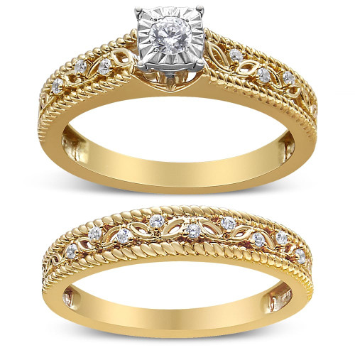 14K Yellow Gold Plated .925 Sterling Silver 1/5 Cttw Diamond Art Deco Style Engagement Ring Bridal  N162-022870R500