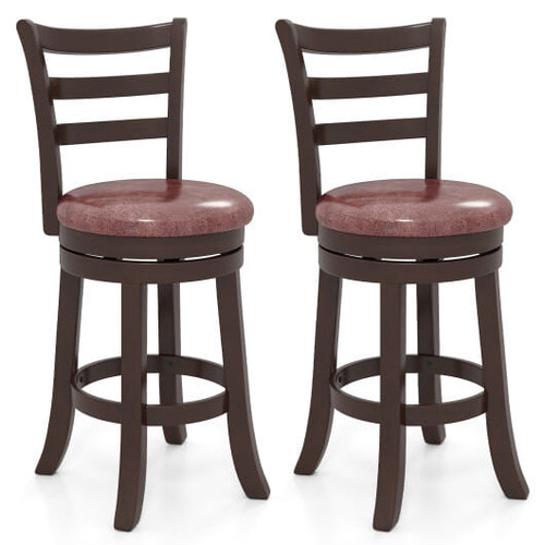 Counter Height Swivel Barstools Set of 2 with Faux Leather Seat and Wrap-around Footrest-24 - Size: D681-JV13460CF-24
