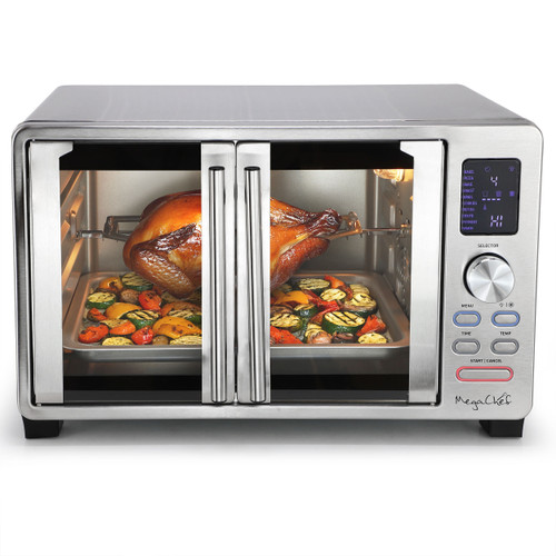 MegaChef 26.4 Quart Digital Electric French Door Multi-Function Stainless Steel Counter Top Oven wi D970-MCOV-4500