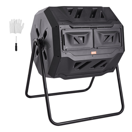 Compost Bin, 43-Gal Dual Chamber Composting Tumbler, Large Tumbling Rotating Composter with 2 Slidi E415-FGDFJ43JL000693KAV0