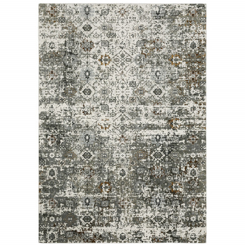 4' X 6' Gray and Ivory Oriental Power Loom Area Rug N270-508917