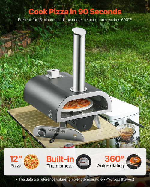 Outdoor Pizza Oven, 12 in Wood Fired Pizza Ovens, Pellet Pizza-Stove with Thermometer & Electric Ro E415-BXPSLDNZWDJPCLPZU001V9