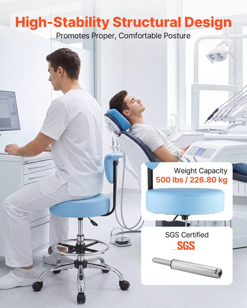 Rolling Stool with Back Support, 500 lbs Weight Capacity, Height Adjustable, Thick Cushion Ergonomi E415-BQDYYDLSYX50SXJF9001V0