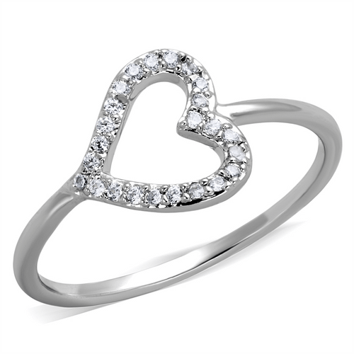 3W866 - Rhodium Brass Ring with AAA Grade CZ  in Clear A874-3W866