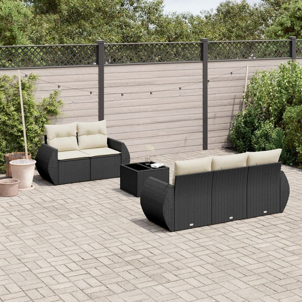  Garden Sofa Set Black PE rattan, powder-coated steel, tempered glass A949-3253433