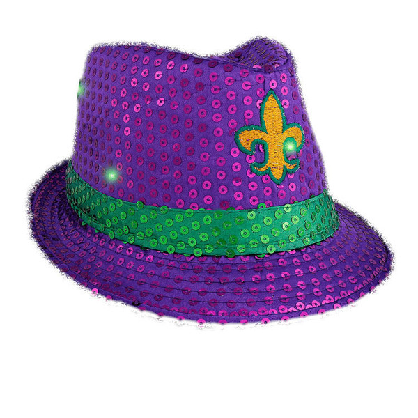 Light Up Mardi Gras Fleur de Lis Fedora A706-3995435