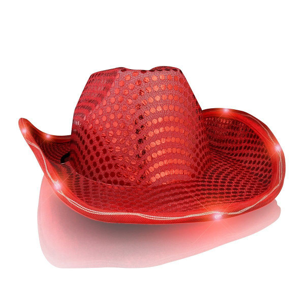 Light Up LED Flashing Cowboy Hat with Red Sequins A706-3996100