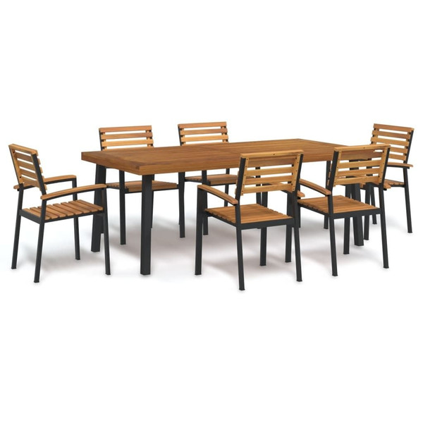  7 Piece Patio Dining Set Solid Wood Acacia and Metal A949-3155424