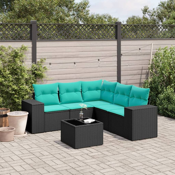  6 Piece Garden Sofa Set with Cushions Black Poly Rattan A949-3222556