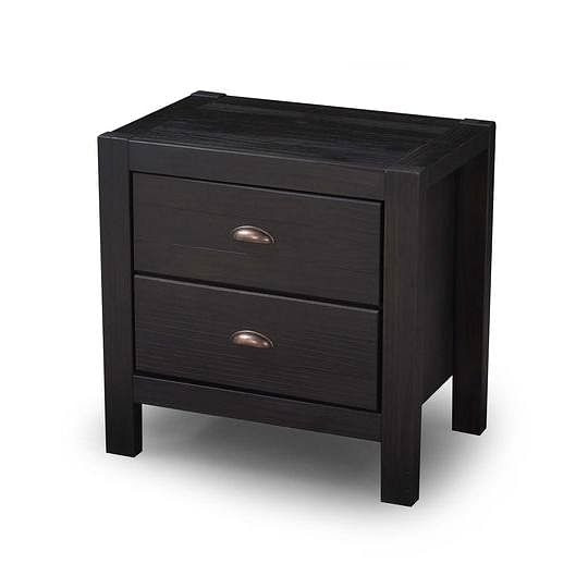 Farmhouse Style Solid Pine Wood 2-Drawer Nightstand Bedside Table in Black Q280-BLFM2190