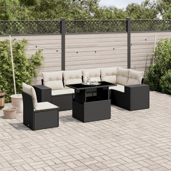  Garden Sofa Set Black PE rattan, powder-coated steel, tempered glass A949-3269196