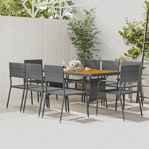 Outdoor Dining Set Gray PE rattan, Steel, Solid Acacia Wood Large A949-3120113