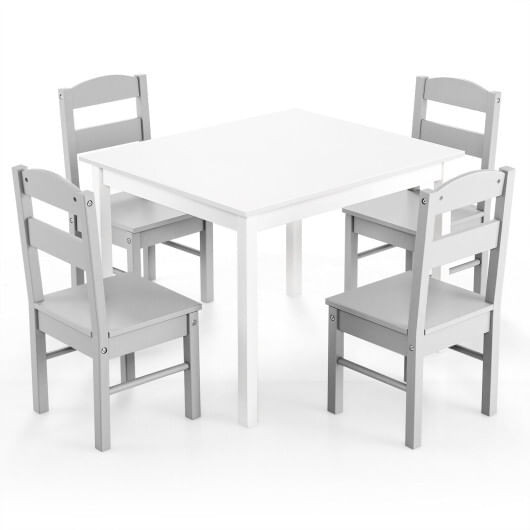 Kids 5 Pieces Table and Chair Set Wooden Children Activity Playroom Furniture Gift-White - Color: W D681-HY10046HS