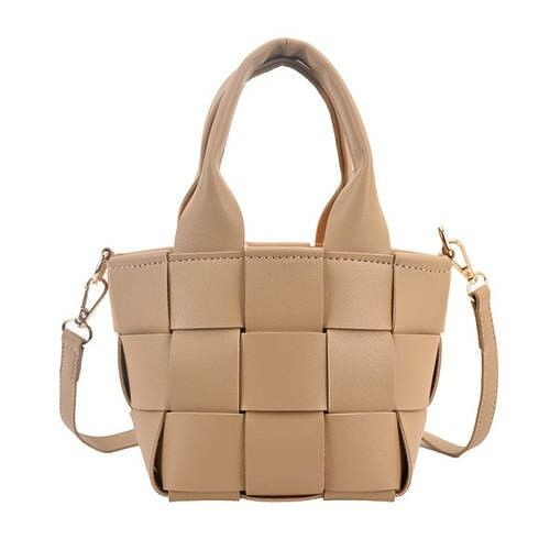 Trendy Braided Split Jointed Design Crossbody Women Bucket Bag - Khaki A392-fhbg0291