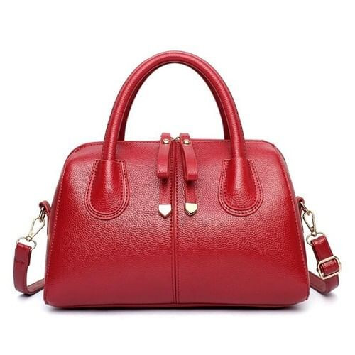Belt Decorated Solid Color Women Leather Handbag/ Shoulder Bag - Red A392-fhbg0233