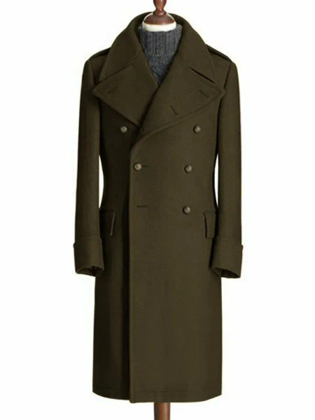 Color: army green, Size: XXXL - Windbreak Men's Jacket Wool Long Coat Lapel Double Breasted Men's T F640-12000035636721254