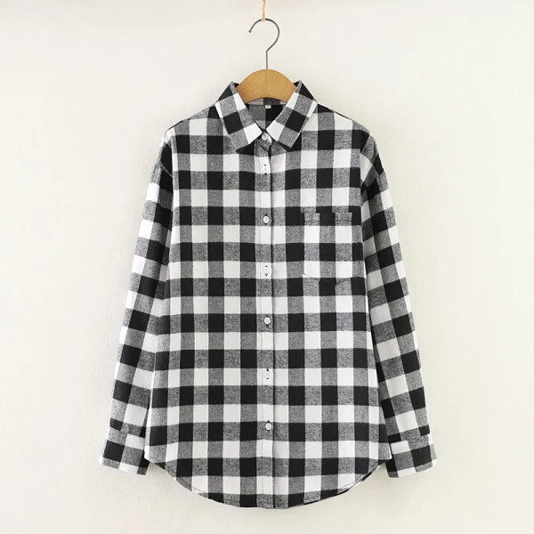 Color: Dark Purple, Size: XL - Fresh Flannel Plaid Shirt Women 2025 New Female Blouses and Tops Cot F640-12000033521471727