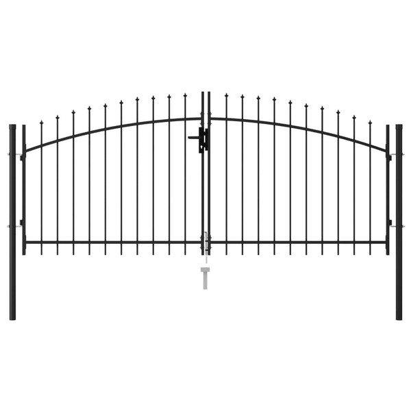 Fence Gate Double Door with Spike Top Steel 9.8'x4.1' Black A949-146027