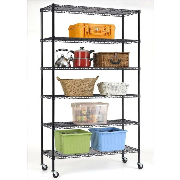 Heavy Duty 6-Shelf Adjustable Metal Shelving Rack with Casters Q280-NTADBKCH198421