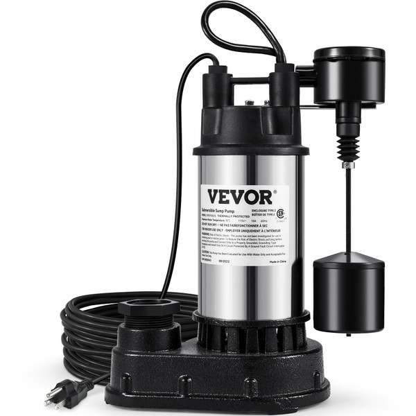  1.5 HP Submersible Cast Iron and Steel Sump Pump, 6000 GPH Submersible Water Pump with Integrated  E415-WSBBX10HP110VXGOYV1