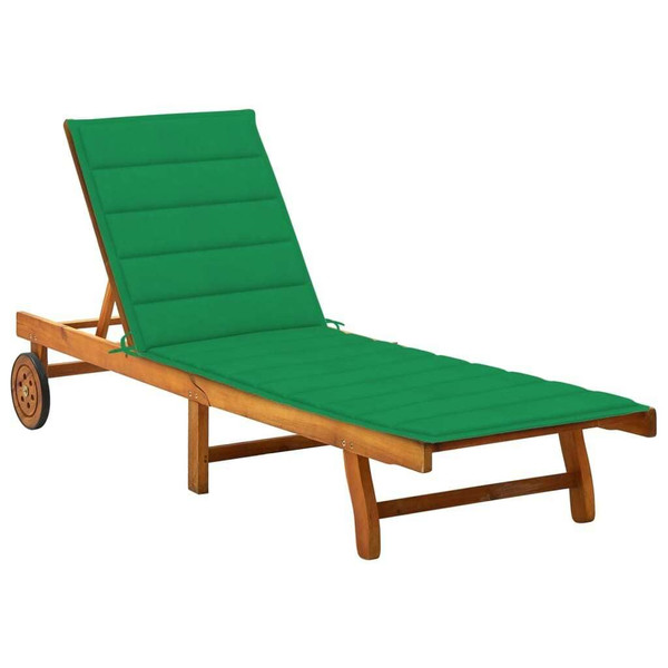 Sunlounger Acacia wood and green cushion A949-3061349