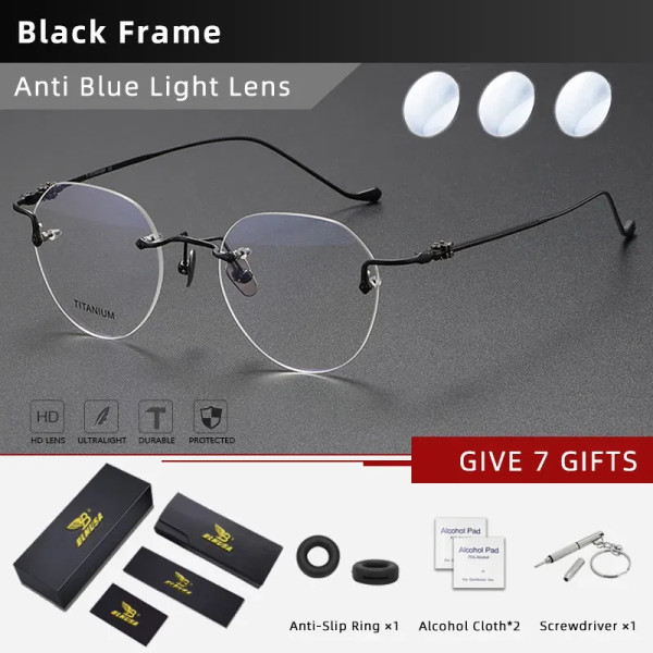 Frame Color: PURPLE, Eye Prescription: +400 - BLMUSA Pure Titanium Rimless Anti-blue Light Reading  F640-12000041078389833