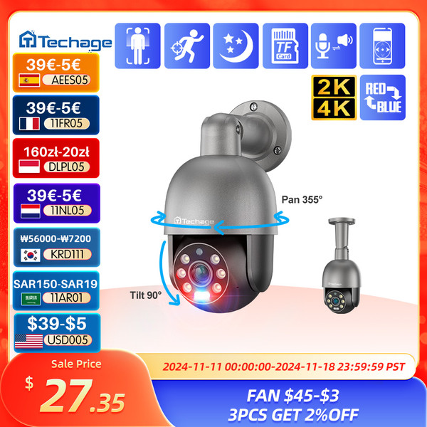 Sensor Size: 1/1.8", Focus: 3.6mm, Ships From: CHINA - Techage 5MP 8MP PoE PTZ IP Camera Outdoor Wa F640-12000034278676085