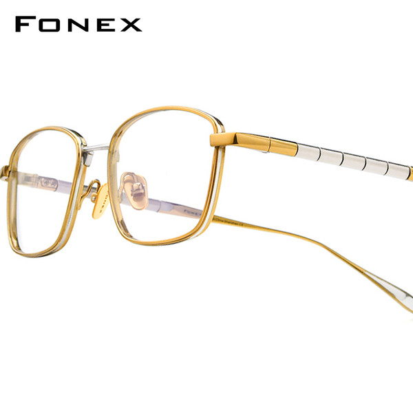 FONEX Titanium Glasses Frame Men New Brand Design Retro Vintage Square Eyeglasses Ultralight Japane F640-3256806874629348