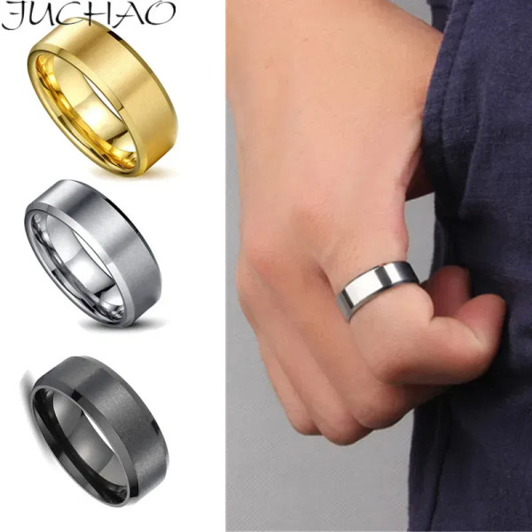 Main Stone Color: Gold, Ring Size: 9 - JUCHAO Classic Ring Men Titanium Black Men Jewelry Wedding B F640-65423681344