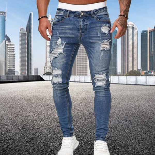 Color: Brown, Size: XL, Ships From: CHINA - Men's Punk Hip Hop Black Fashion Jeans Spring summer Ne F640-12000040453751930