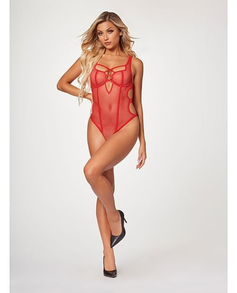 Fishnet Strappy High Cut Leg Teddy Red XL X615-STH11495-RD-X0