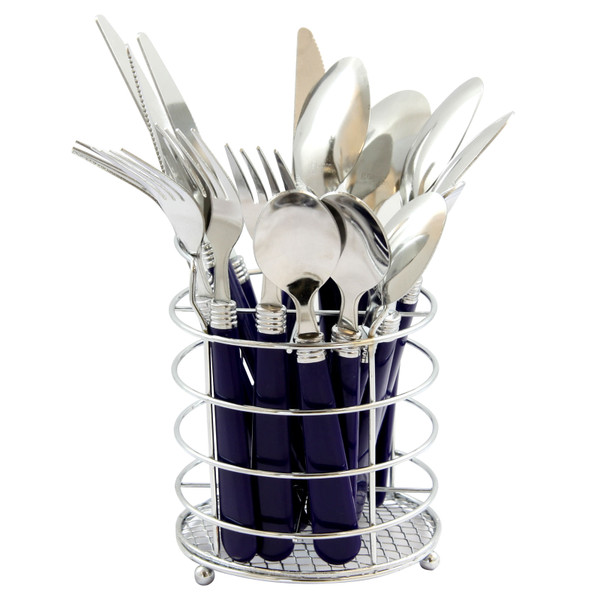 Gibson Sensations II 16 Piece Stainless Steel Flatware Set with Cobalt Handles and Chrome Caddy D970-53528.16