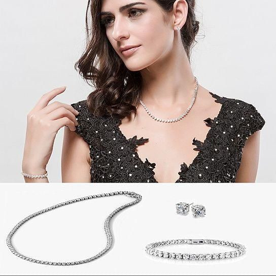 Trio Set of Dazzling Diamond Crystal Necklace Bracelet And Earrings F369-6576143621
