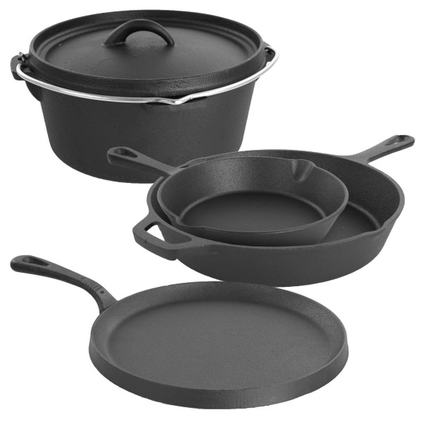 MegaChef Pre-Seasoned Cast Iron 5-Piece Kitchen Cookware Set, Pots and Pans D970-MCCI-440