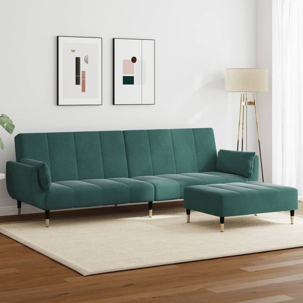  2-Seater Sofa Bed with Footstool Dark Green Velvet A949-3258153