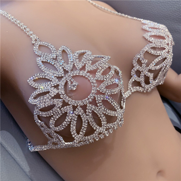 Color: Gold, style: Bra - Body Chain Rhinestone Claw Chain Panty Bra Set Q119-CJLX120556205EV