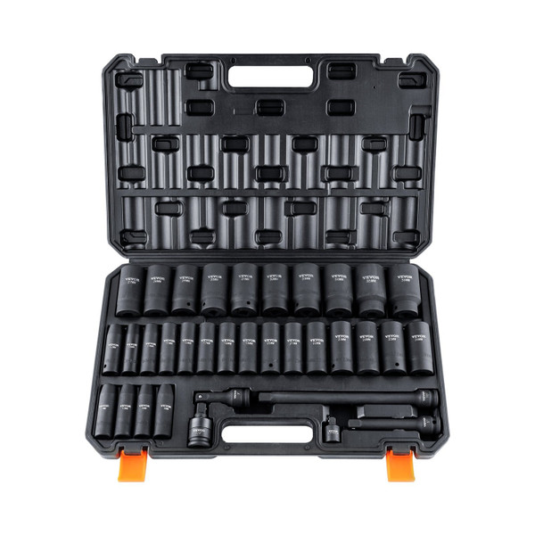 1/2" Drive Deep Impact Socket Set, 34pcs Socket Set Metric ?€8-36mm?‰ 6 Point Cr-MO Alloy Steel for E415-CJTTZ12CRMO3448AJV0