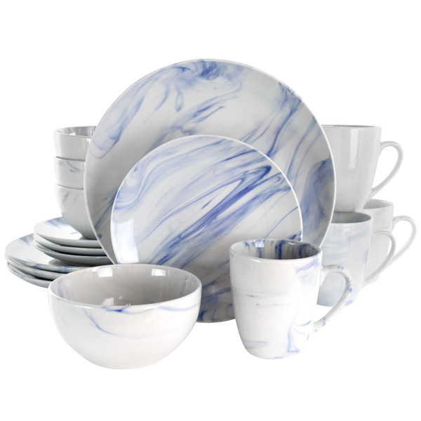 Elama Fine Marble 16 Piece Stoneware Dinnerware Set in Blue and White D970-EL-MBLUE