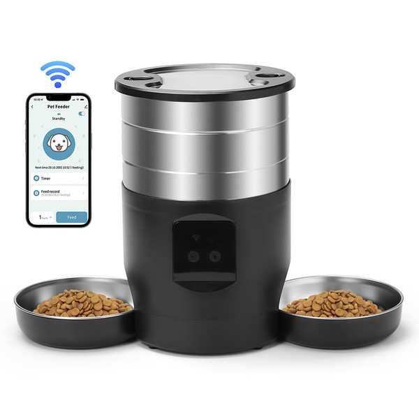 Color: WIFI, Specifications: UK - Automatic Pet Feeder Timed Quantitative 304 Stainless Steel Doubl Q119-CJYD259279407GT