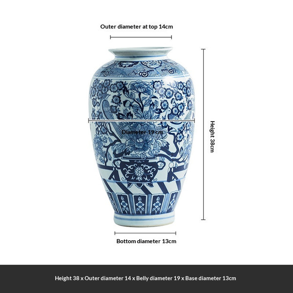 Style: 1Style - Chinese-style Vintage Blue-and-white Large Flower Vase Q119-CJYD277952202BY