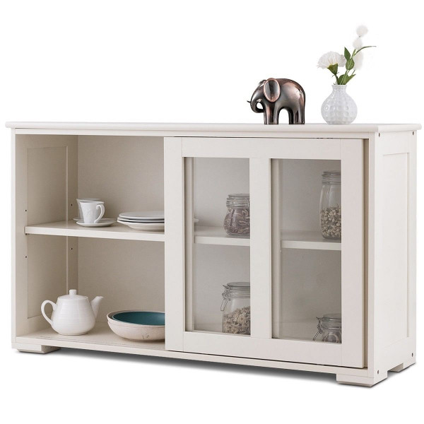 Modern Cream White Wood Buffet Sideboard Cabinet with Glass Sliding Door Q280-WBSCD1659420123