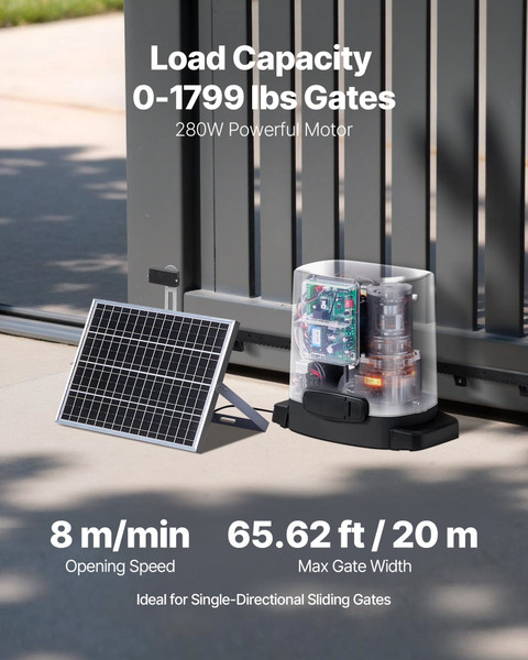 Solar Sliding Gate Opener, 280W Electric Gate Opener for Doors up to 65.6ft 1799lbs, Gear Track Rol E415-PYMKMJNLCTPYKORE9001V1