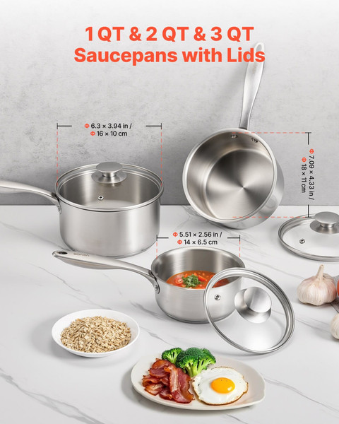 Stainless Steel Saucepan Set, 1 QT & 2 QT & 3 QT Saucepans with Glass Lids, Multipurpose Nonstick S E415-BXGJG123QT3JB8H68001V0