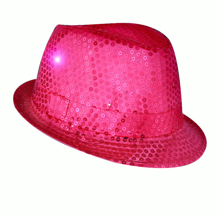 LED Flashing Fedora Hat with Pink Sequins A706-3995100