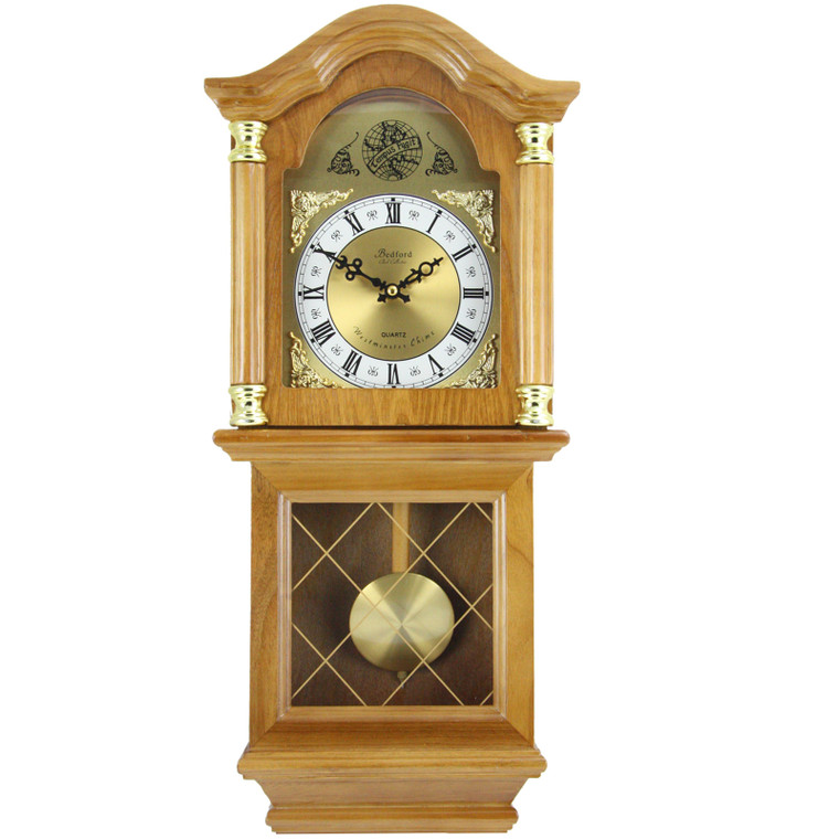 Bedford Clock Collection Classic 26 Inch Wall Clock in Golden Oak Finish D970-BED-7074