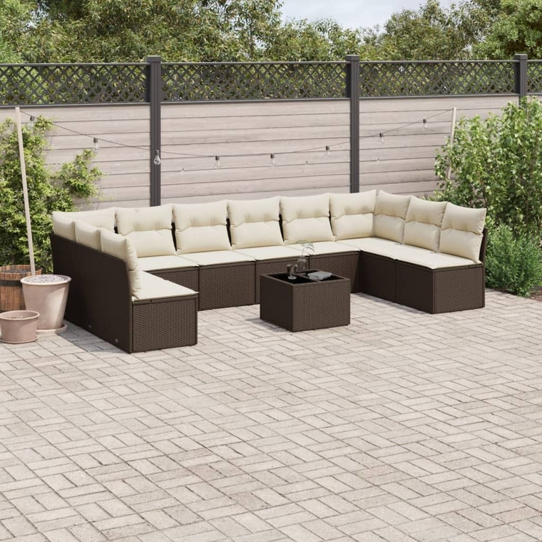  Garden Sofa Set Brown with Cream White Cushions A949-3218103