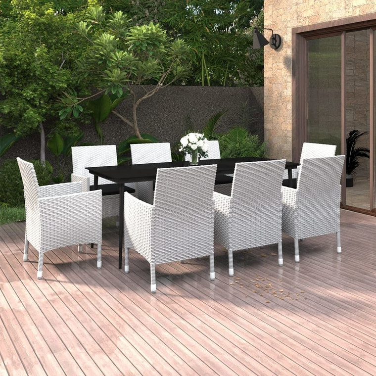  Garden Dining Set White PE rattan, steel, glass, 100% polyester A949-3099750